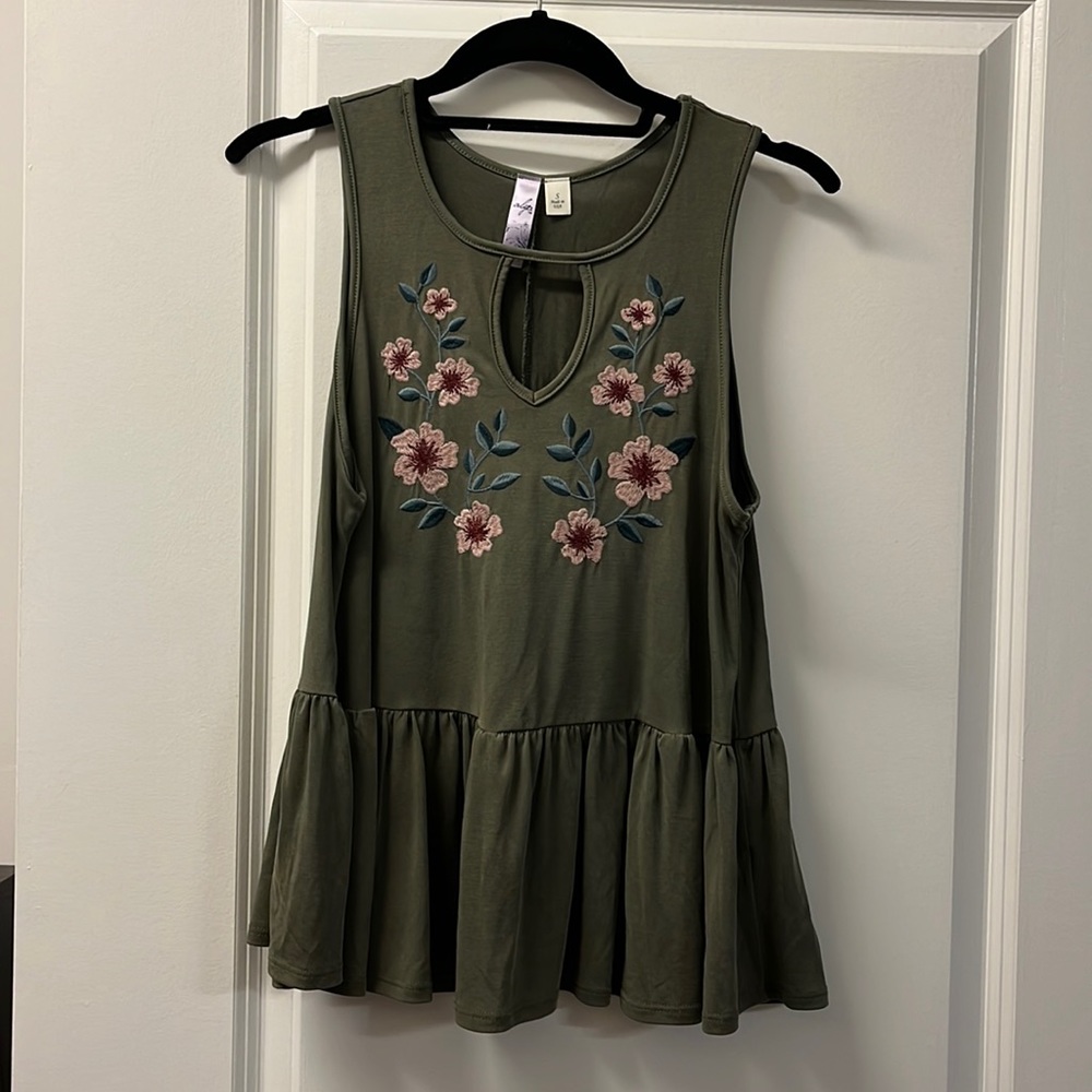 Olive green slouchy peplum tank